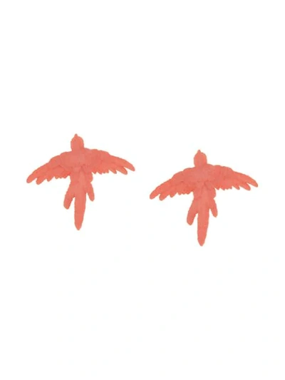 Shop Olgafacesrok Small Bird Earrings In Pink