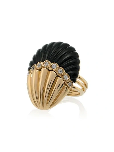 Shop Yvonne Léon 18k Yellow Gold And Black Shell Diamond Ring