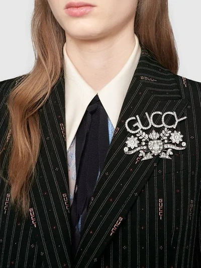 Shop Gucci Guccy Crystal Brooch In Metallic