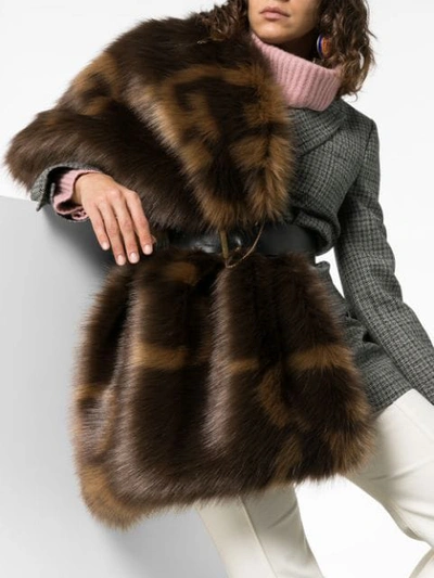 Gucci Double-g Jacquard Eco Faux-fur Wrap In Brown | ModeSens