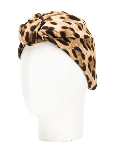 Shop Dolce & Gabbana Leopard Print Turban In Brown