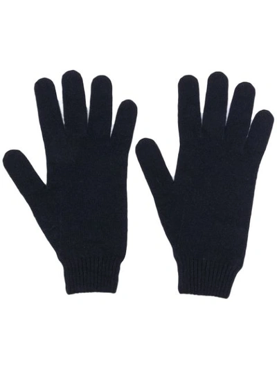 Shop Fabiana Filippi Ribbed Knit Detail Gloves - Blue
