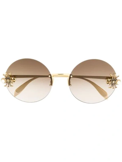 Shop Alexander Mcqueen Eyewear Jeweled Spider Sunglasses - Gold
