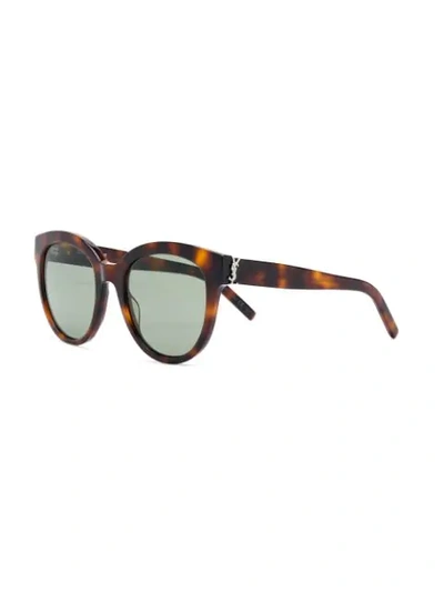 Shop Saint Laurent Round Shaped Sunglasses In Brown