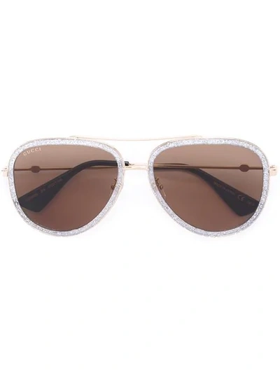 Shop Gucci Eyewear Aviator Metal Temple Sunglasses - Metallic