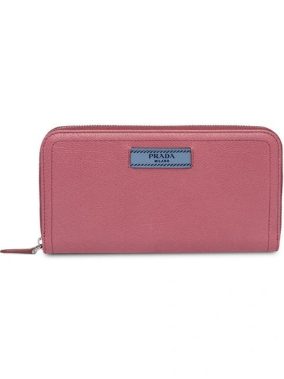 Shop Prada Logo-patch Zipped Wallet In Pink