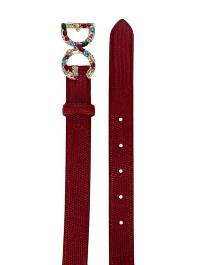 Shop Dolce & Gabbana Bejeweled Dg Buckle Belt In Red