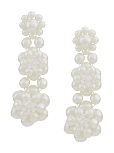 Shop Simone Rocha Three Tier Drop Earrings In White