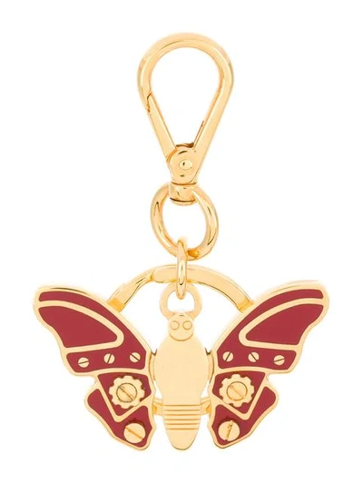 Shop Prada Butterfly Keyring In Gold