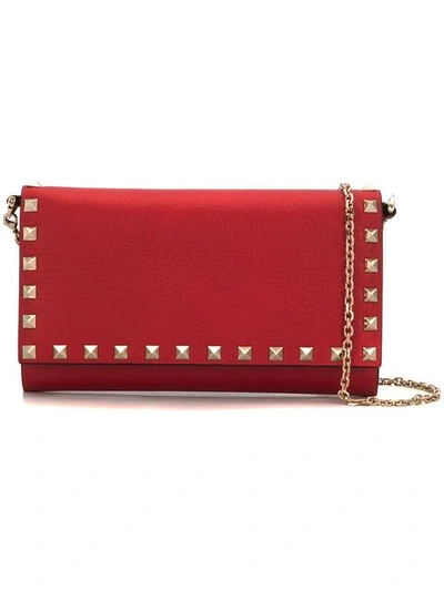 Shop Valentino Garavani Rockstud Wallet With Chain In Red