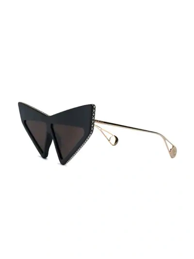 Shop Gucci Crystal Trim Angular Sunglasses In Black