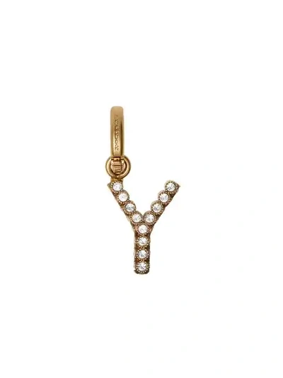 Shop Burberry Crystal ‘y' Alphabet Charm In Gold