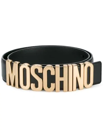 Shop Moschino Logo Belt With Gold-tone Hardware In Black