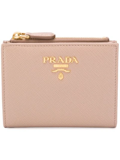 Shop Prada Compact Logo Wallet In Neutrals