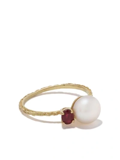 Shop Wouters & Hendrix Gold 18kt Yellow Gold Uzerai Exclusive Pearl & Ruby Ring