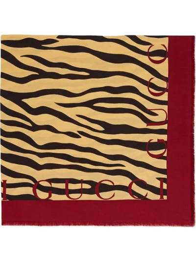 Shop Gucci Tiger Print Scarf In Yellow