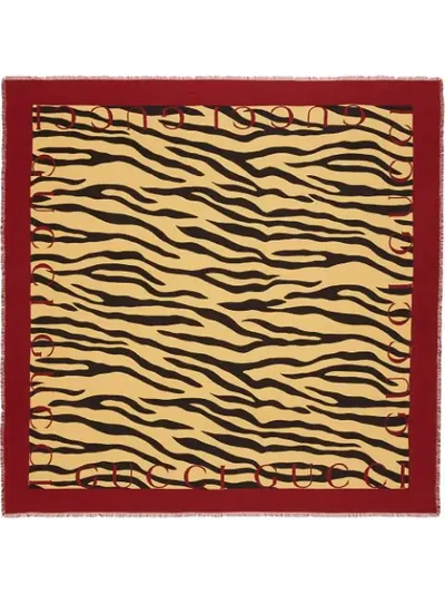 Shop Gucci Tiger Print Scarf In Yellow