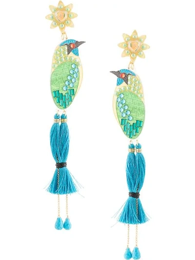 Shop Mercedes Salazar Tropics Bird Earrings In Blue