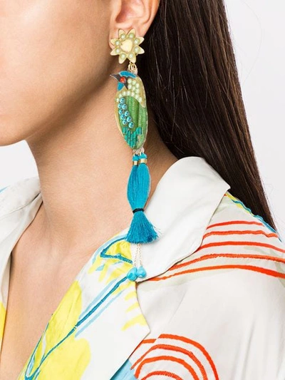 Shop Mercedes Salazar Tropics Bird Earrings In Blue