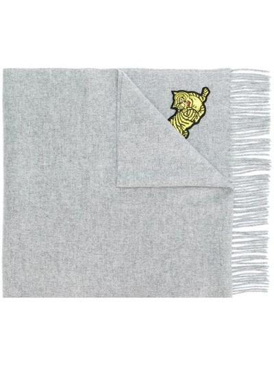 Shop Kenzo Tiger Embroidered Scarf In Grey