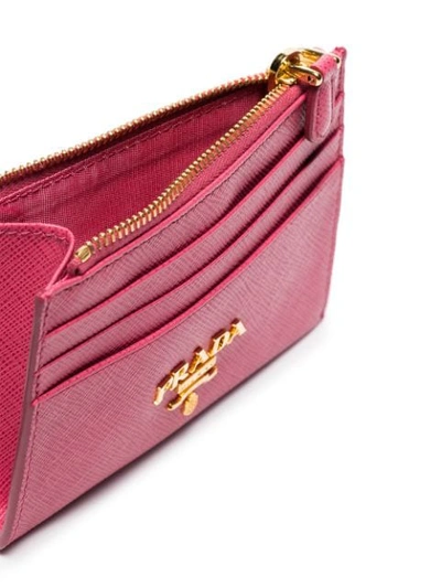 Shop Prada Logo Plaque Zip Purse In Pink