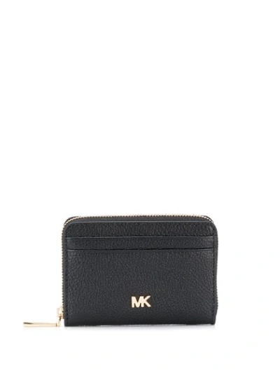 Shop Michael Michael Kors Zipped Logo Wallet In Black