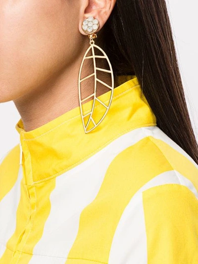 Shop Mercedes Salazar Leaf Drop Earrings In Gold