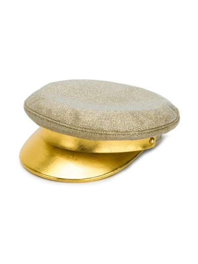 metallic brim baker boy hat