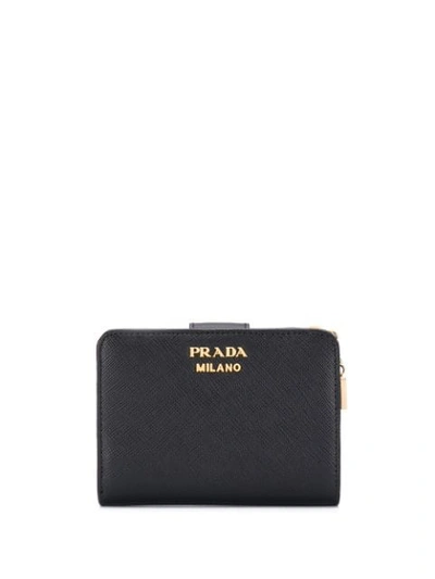 Shop Prada Lettering Logo Leather Wallet In F0002 Nero