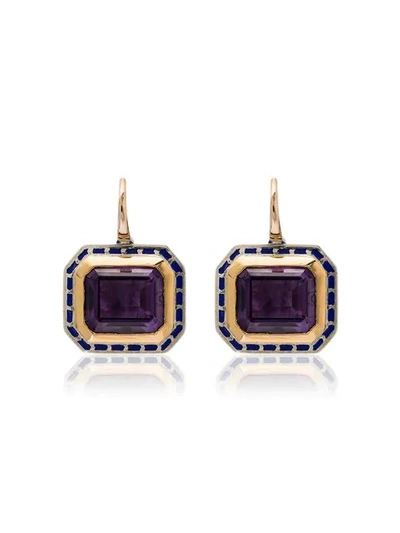 Shop Alice Cicolini 14k Yellow Gold And Silver Tile Amethyst Earrings In Multicoloured