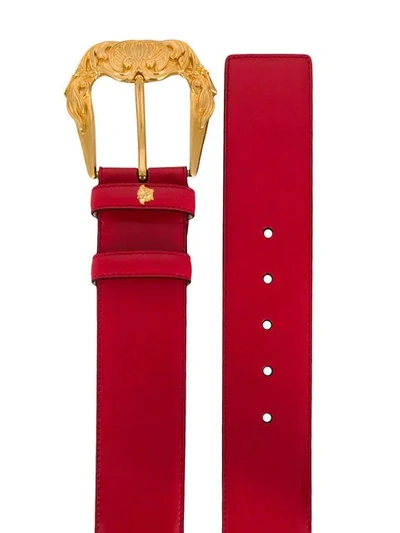 Shop Versace Baroque Buckle Belt In Red