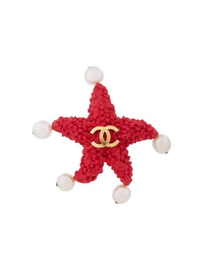 Pre-owned Chanel Vintage 古着logo星星胸针 - 红色 In Red