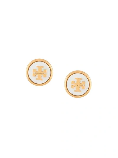 Tory Burch Mother-of-pearl Logo Stud Earrings In Mother Of Pearl/white ...