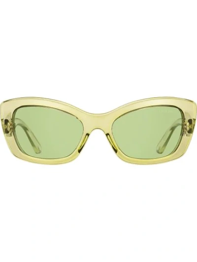 Shop Prada Postcard Rectangular Frame Sunglasses In Fe348 Fluo Green Lenses