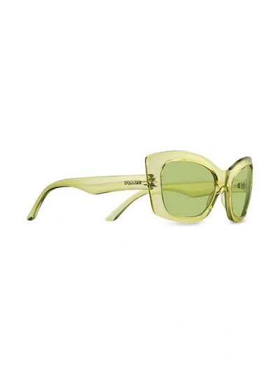 Shop Prada Postcard Rectangular Frame Sunglasses In Fe348 Fluo Green Lenses