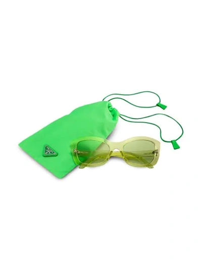 Shop Prada Postcard Rectangular Frame Sunglasses In Fe348 Fluo Green Lenses