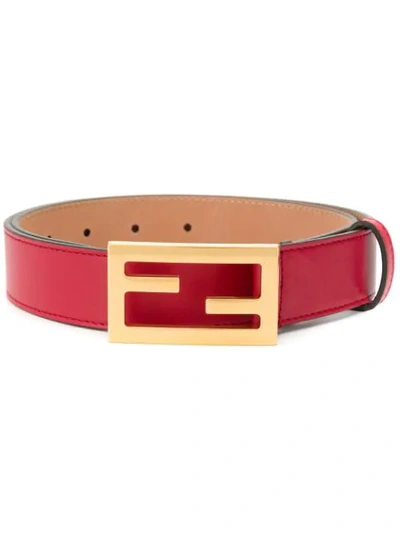 Shop Fendi Ff Baguette Buckle Belt In Red