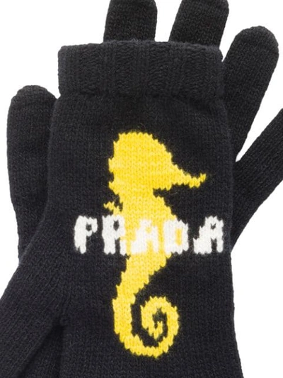 Shop Prada Seahorse Intarsia Motif Gloves In Blue