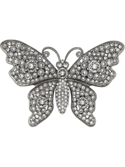 Shop Gucci Crystal Studded Butterfly Brooch In 8162 Crystal