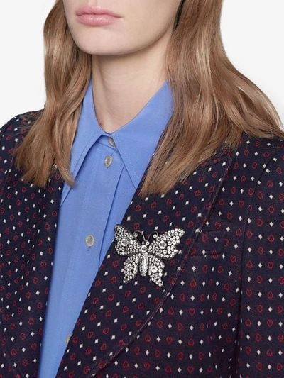 Shop Gucci Crystal Studded Butterfly Brooch In 8162 Crystal