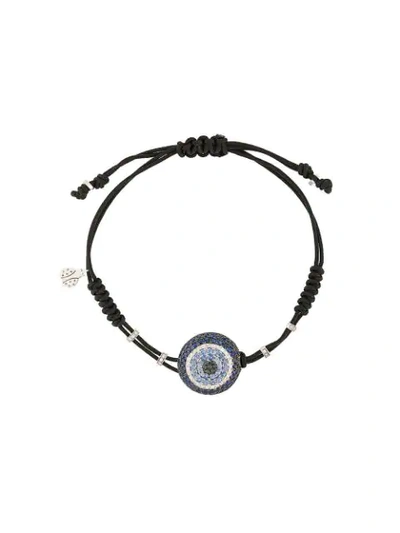 Shop Pippo Perez 18kt White Gold, Diamond And Sapphire Evil Eye Charm Bracelet In Black