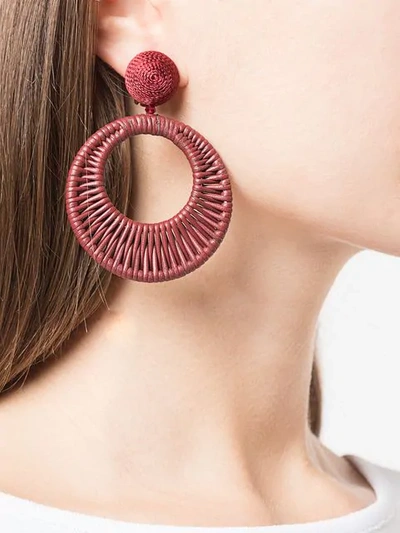 Shop Oscar De La Renta Woven Effect Earrings In Red