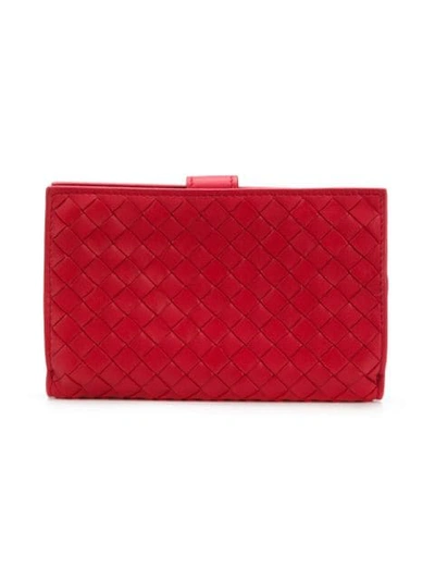 Shop Bottega Veneta Intrecciato Leather Wallet In Red