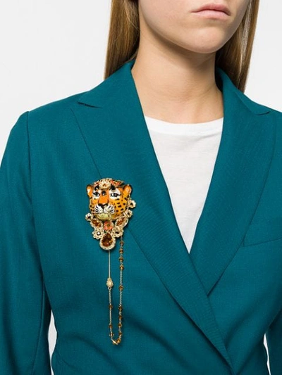 Shop Dolce & Gabbana Embellished Tiger Brooche In Gold