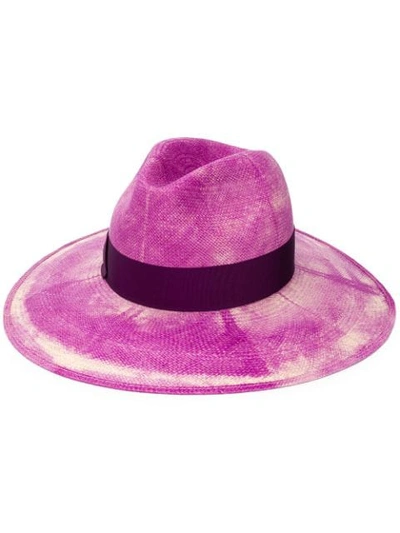 Shop Borsalino Distressed Effect Straw Hat In Purple