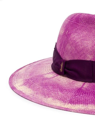 Shop Borsalino Distressed Effect Straw Hat In Purple