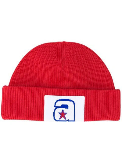 Shop Alexander Wang Ribbed Logo Beanie In Red
