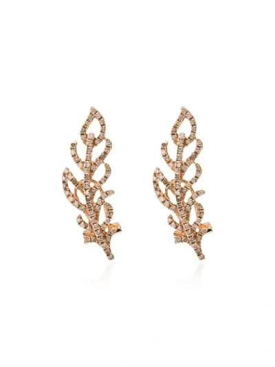 Shop Rosa De La Cruz Leaf Earrings In Rose Gold