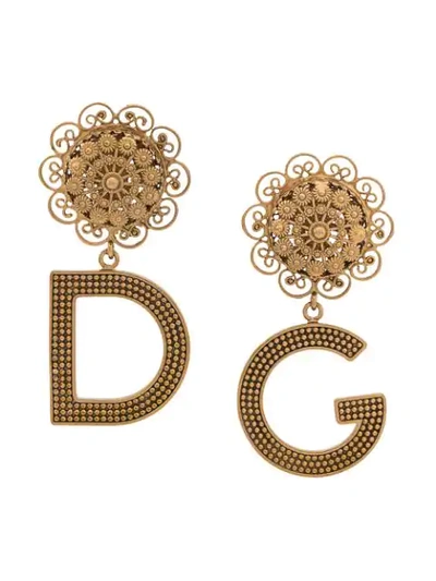 Shop Dolce & Gabbana Embellished Logo Earrings In Gold