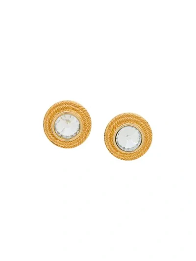 Pre-owned Givenchy 1980s Round Crystal Earrings In Gold